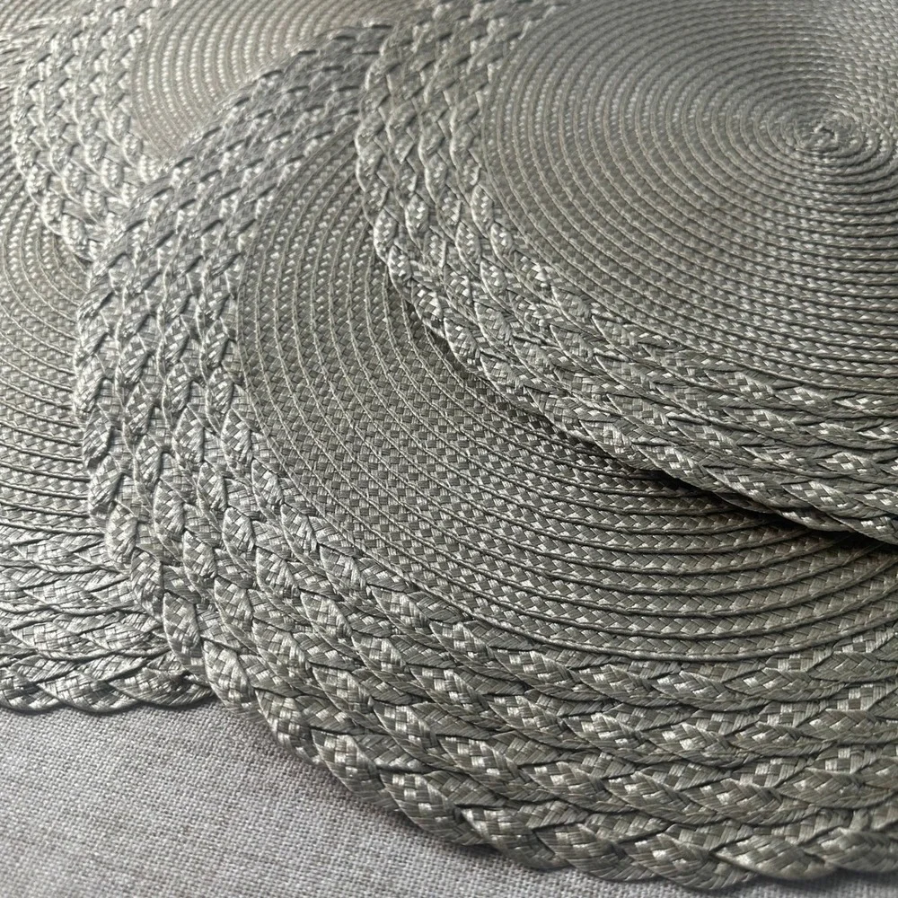 Set of 6 Round Braided Champagne Silver Placemats Chargers 15
